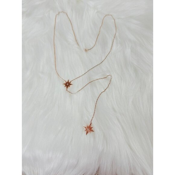 925 Rose Gold Diamond Star Lariat Necklace - Picture 2 of 9